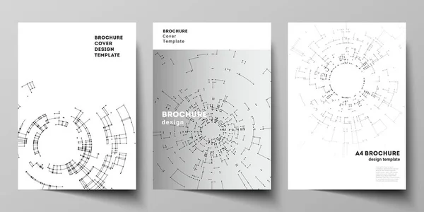 Il layout vettoriale del formato A4 copre i modelli di design dei modelli per brochure, flyer, booklet, report. Concetto di connessione di rete con linee di connessione e punti. Design tecnologico, sfondo geometrico — Vettoriale Stock