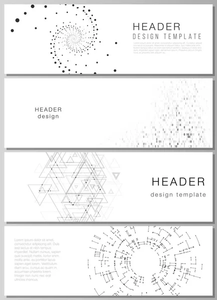 The minimalistic vector illustration of the editable layout of headers, banner design templates. Technology, science, future concept abstract futuristic backgrounds. — Stock Vector