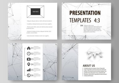 İş şablonları sunma kaymak için kümesi. Düz tasarım soyut vektör düzenler. Bileşikler çizgiler ve noktalar. Büyük veri görselleştirme en az tarzı. Grafik iletişim arka plan.