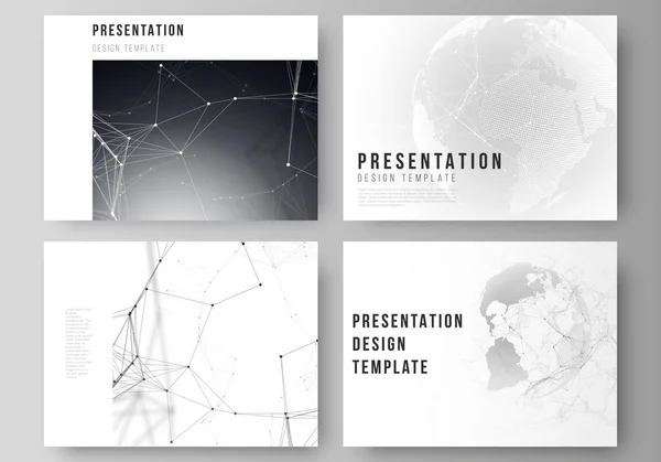 Vector layout av presentationsbilderna design business mallar. Futuristisk geometriska design med världen världen, anslutande linjer och punkter. Globala nätverksanslutningar, teknik digitala koncept. — Stock vektor
