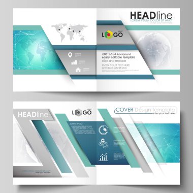 İki kapakları Şablonu düzenlenebilir yerleşimini vektör çizim için kare tasarım BI broşür, dergi, broşür, kitapçık katlama. Kimya desen. Molekül yapısı. Tıp, bilim arka plan.