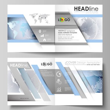 İki kapakları Şablonu düzenlenebilir yerleşimini vektör çizim için kare tasarım BI broşür, dergi, broşür, kitapçık katlama. Teknoloji kavramı. Molekül yapısı, arka plan bağlanma.