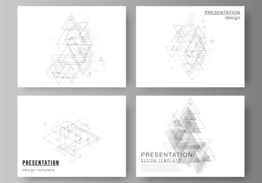 Sunma kaymak minimalist soyut düzenlenebilir vektör yerleşimini tasarım iş şablonları. Üçgen, noktalar ve çizgiler bağlanma ile poligonal arka plan. Bağlantı yapısı.
