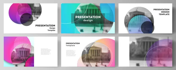 Den minimalistiska abstrakt vektor illustrationen av presentationsbilderna redigerbara layout design business mallar. Kreativ modern ljus bakgrund med färgglada cirklar och runda former. — Stock vektor