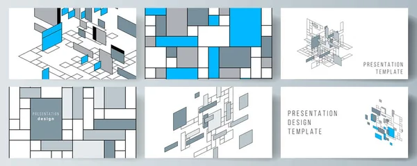 La ilustración vectorial abstracta minimalista del diseño editable de las diapositivas de presentación diseña plantillas de negocio. Fondo poligonal abstracto, patrón de mosaico colorido, retro bauhaus de — Vector de stock