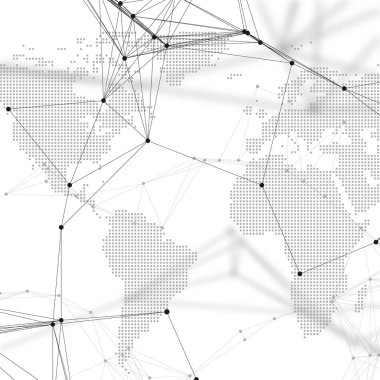 Dünya Haritası kimya desenli çizgiler ve noktalar bağlama noktalı. Molekül yapısı üzerinde beyaz. Bilimsel tıbbi Dna araştırma. Bilim veya teknoloji kavramı. Geometrik tasarım arka plan
