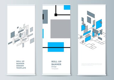 Afiş standları, dikey el ilanları, topla vektör yerleşimini bayrakları iş şablonu tasarlayabilirsiniz. Poligonal arka plan, renkli mozaik desen, retro bauhaus de stijl tasarım.
