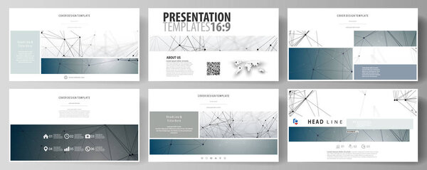 Business templates in HD format for presentation slides. Abstract vector layouts in flat design. DNA and neurons molecule structure. Medicine, science, technology concept. Scalable graphic.
