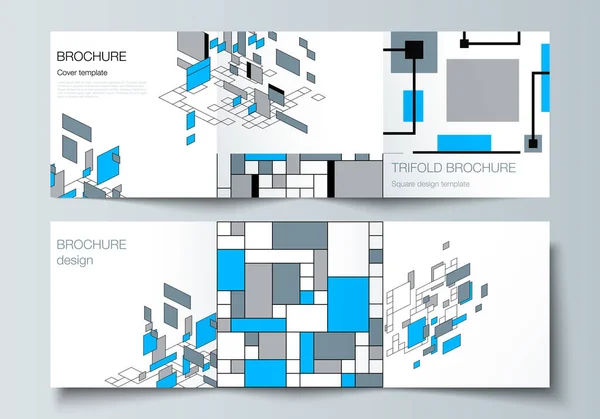 La mise en page modifiable vectorielle minimale de format carré couvre les modèles de conception pour triple brochure, dépliant, magazine. Fond polygonal abstrait, motif mosaïque coloré, design rétro bauhaus de stijl — Image vectorielle