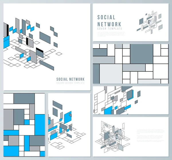 A ilustração minimalista do vetor abstrato dos layouts editáveis de mockups de redes sociais modernas em formatos populares. Abstrato fundo poligonal, padrão de mosaico colorido, retro bauhaus de — Vetor de Stock