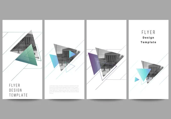 L'illustration vectorielle minimaliste de la mise en page modifiable des modèles de flyer et de bannière. Fond polygonal coloré avec des triangles avec motif memphis moderne . — Image vectorielle