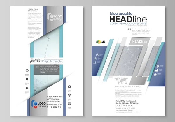 Blog grafische Geschäftsvorlagen. Website-Design-Vorlage, leicht editierbares abstraktes Vektorlayout. Chemie Muster, Verbindungslinien und Punkte, Molekülstruktur, wissenschaftliche medizinische Dna-Forschung. — Stockvektor