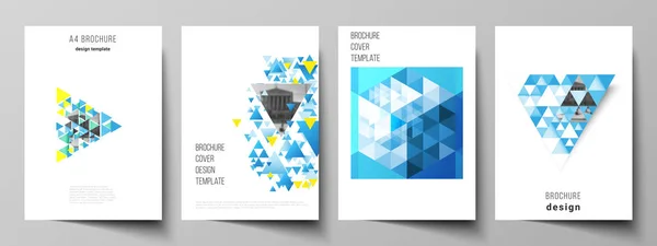 La mise en page vectorielle du format A4 modèles de conception de couverture modernes pour brochure, magazine, dépliant, livret, rapport annuel. Fond polygonal de couleur bleue avec triangles, motif mosaïque coloré . — Image vectorielle