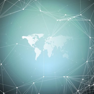 Çizgiler ve noktalar bağlama kimya desenli beyaz dünya haritası. Molekül yapısı. Bilimsel tıbbi Dna araştırma. Bilim veya teknoloji kavramı. Geometrik tasarım arka plan.