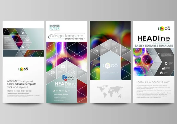 Flyers set, banners modernos. Modelos de negócios. Modelo de capa, layouts simples editáveis fáceis, ilustração vetorial. Fundo de design colorido com formas abstratas, fundo de célula brilhante . —  Vetores de Stock