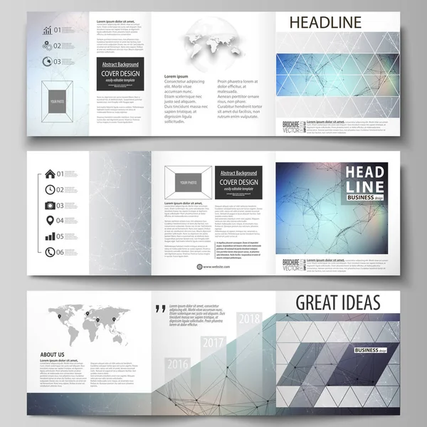 Set of business templates for tri fold square design brochures. Leaflet cover, vector layout. Compounds lines and dots. Big data visualization in minimal style. Graphic communication background. — Stock Vector