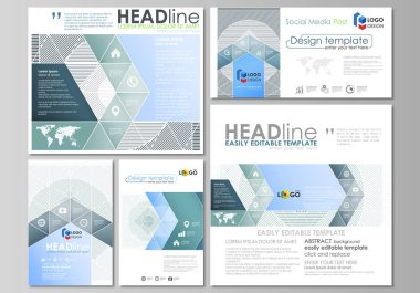 Sosyal medya kümesi nakleder. İş şablonları. Soyut tasarım şablonu, vektör düzenleri popüler formatları. Minimalist çizgilerle arka plan. Güzel desen oluşturan gri renkli geometrik şekiller.