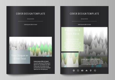 A4 formatında düzenlenebilir yerleşimini siyah renkli vektör çizim tasarım şablonları için broşür, dergi, broşür, kitapçık kapsar. Renkli diyagramının satırlarla farklı yükseklik doruklarına.