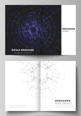 İki A4 formatında kapak örnekler vektör yerleşimini tasarım şablonları bifold broşür, el ilanı, broşür, rapor için. Ağ bağlantı kavramı çizgiler ve noktalar bağlama ile. Teknoloji tasarım arka plan.