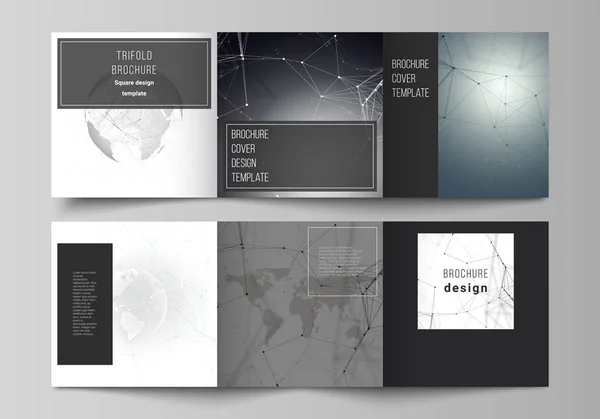 正方形格式的矢量布局涵盖了 trifold 小册子、传单的设计模板。未来的设计与世界地球仪, 连接线和点。全球网络连接, 技术理念. — 图库矢量图片