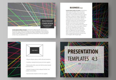 İş şablonları sunma kaymak için kümesi. Düz tasarım kolay düzenlenebilir soyut vektör düzenler. Parlak renkli çizgiler, renkli güzel arka plan. Mükemmel dekorasyon.