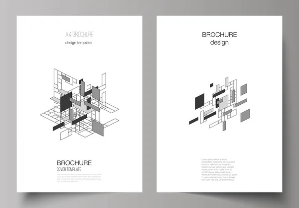 El diseño vectorial de formato A4 maquetas de portada moderna plantillas de diseño para folleto, folleto, folleto, informe anual. Fondo poligonal abstracto, patrón de mosaico colorido, diseño retro bauhaus de stijl . — Archivo Imágenes Vectoriales