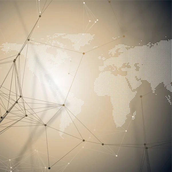 Forme astratte di rete futuristiche. Sfondo high tech, linee di collegamento e punti, texture lineare poligonale. Mappa del mondo. Connessioni di rete globali, progettazione geometrica, concetto di dati di scavo . — Vettoriale Stock