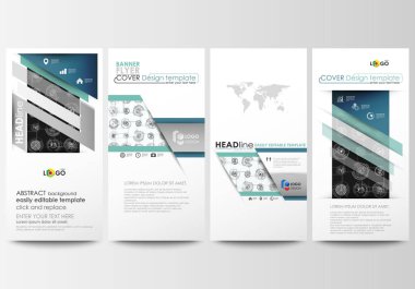 El ilanları seti, modern afiş. İş şablonları. Kapak şablonu, kolay düzenlenebilir düzenler. Yüksek teknoloji tasarım, sistem bağlanma. Bilim ve teknoloji kavramı. Fütüristik soyut vektör arka plan.