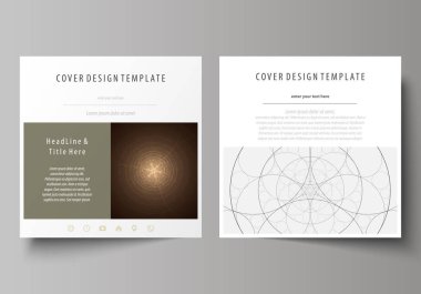 Rapor için kare tasarım broşür, dergi, el ilanı, broşür, iş şablonlar. Kapak broşür, vektör düzenini soyut. Simya Tema. Fractal sanat arka plan. Kutsal geometri. Gizemli kalıp.