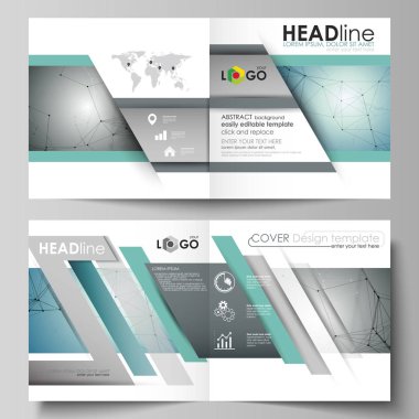 İş şablonları için kare tasarım BI broşür, el ilanı, broşür ya da faaliyet raporu katlayın. Kapak broşür, vektör düzenini soyut. Geometrik arka plan. Moleküler yapısı. Tıp, teknoloji kavramı.