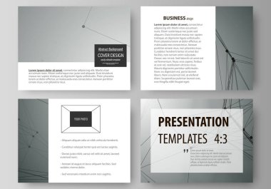 İş şablonları sunma kaymak için kümesi. Düz tasarım soyut vektör düzenler. Geometrik arka plan, bağlantılı çizgi ve noktalar. Moleküler yapısı. Bilimsel, tıp, teknoloji kavramı.