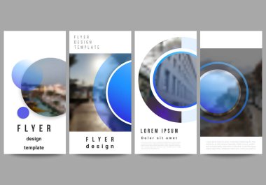 El ilanı, afiş tasarım şablonlar düzenlenebilir yerleşimini minimalist vektör Illustration. Yaratıcı modern mavi daireler ile arka plan ve yuvarlak şekiller.