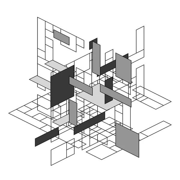 Fondo poligonal abstracto con formas rectangulares en perspectiva, diseño retro bauhaus de stijl — Archivo Imágenes Vectoriales