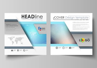 İki kare biçimi düzenlenebilir yerleşimini minimalist vektör çizim tasarım şablonları için broşür, el ilanı, dergi kapsar. Molekül yapısı. Bilim, teknoloji kavramı. Köşeli tasarım.