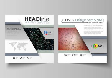 İş şablonları için kare tasarım broşür, el ilanı. Kapak broşür, düzen vektör. Kimya model, moleküler doku, poligonal molekül yapısı, hücre. Tıp, bilim veya Mikrobiyoloji kavramı.