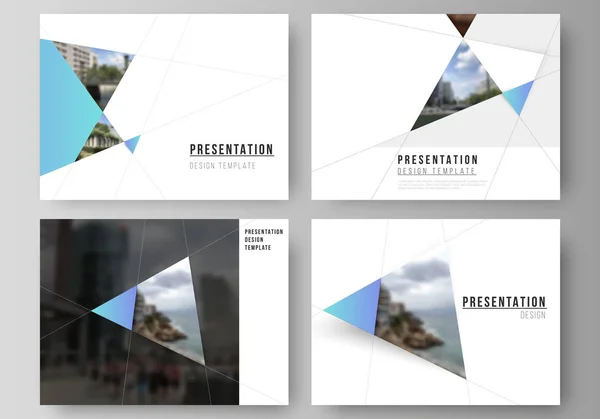 De minimalistische abstract vector lay-out van de presentatie dia's ontwerpen zakelijke sjablonen. Creatieve moderne achtergrond met blauwe driehoekjes en driehoekige vormen. Eenvoudig ontwerp decoratie. — Stockvector