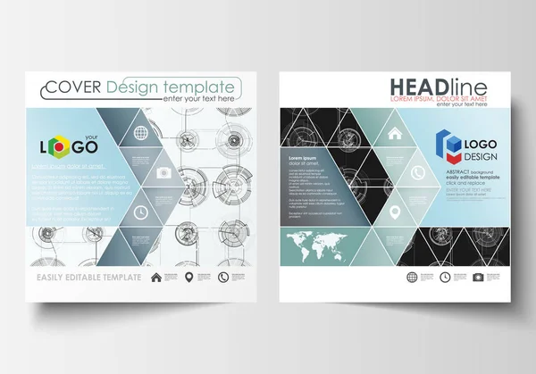 Business templates for square brochure, magazine, flyer. Leaflet cover, flat layout. High tech design, connecting system. Science and technology concept. Futuristic abstract vector background.