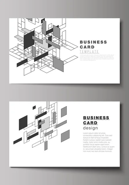 Le vecteur abstrait minimaliste mise en page modifiable de deux modèles de conception de cartes de visite créatives. Fond polygonal abstrait, motif mosaïque coloré, design rétro bauhaus de stijl . — Image vectorielle