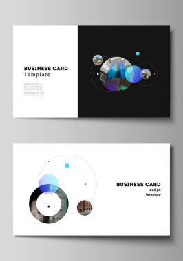 Minimalist soyut vektör düzeni iki yaratıcı kartvizit tasarım şablonları. Basit tasarım futuristik konsepti. Daireler ve gezegenlerin ve yıldızların formu yuvarlak şekiller ile yaratıcı arka plan