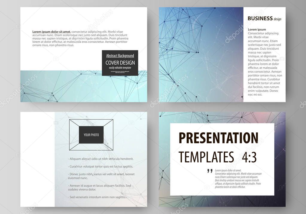 Set of business templates for presentation slides. Abstract vector layouts in flat design. Compounds lines and dots. Big data visualization in minimal style. Graphic communication background.