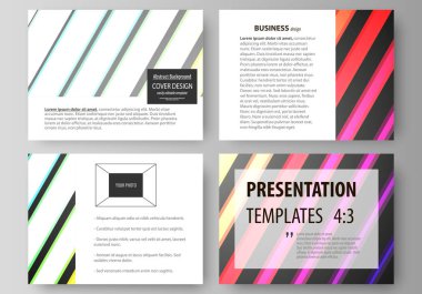 İş şablonları sunma kaymak için kümesi. Düz stil vektör düzenler. Parlak renkli dikdörtgenler, güzel arka plan oluşturan geometrik dikdörtgen şekiller ile renkli tasarım.