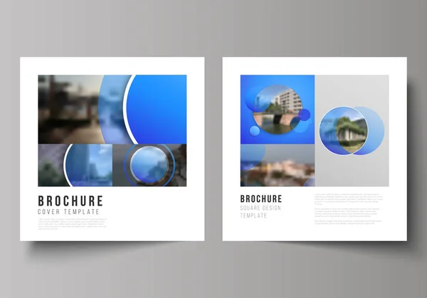 De minimale vectorillustratie van bewerkbare indeling van twee vierkant formaat omvat ontwerpsjablonen voor brochure, flyer, magazine. Creatieve moderne blauw achtergrond met cirkels en ronde vormen. — Stockvector