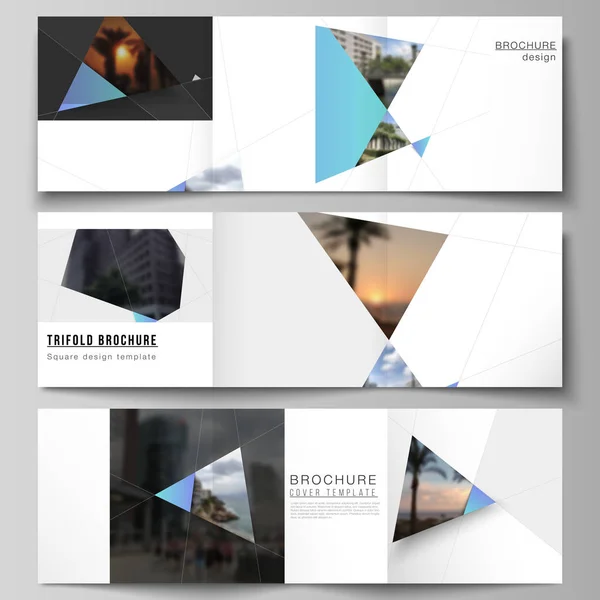 The minimal vector layout of square format covers design templates for trifold brochure, flyer, magazine. Creative modern background with blue triangles and triangular shapes. Simple design decoration — Stock Vector