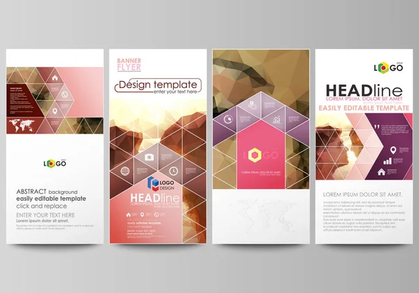 Flyers set, banners modernos. Modelos de negócios. Modelo de design de capa, fácil editável layouts vetor abstrato. Casal romântico a beijar. Belo fundo. Padrão geométrico em estilo triangular . —  Vetores de Stock