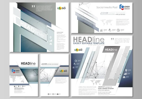 Conjunto de publicaciones en redes sociales. Plantillas de diseño plano abstracto, diseños vectoriales en formatos populares. Estructura molecular del ADN y las neuronas. Medicina, ciencia, concepto tecnológico. Gráfico escalable . — Vector de stock