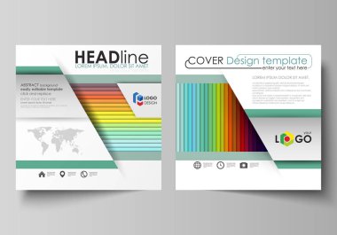 Kare broşür, dergi, broşür, kitapçık için iş şablonları. Kapak broşür, düzen vektör. Parlak renkli dikdörtgenler, renkli tasarımı, geometrik dikdörtgen şekiller, güzel arka plan.