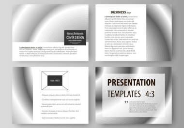 İş şablonları sunma kaymak için kümesi. Düz tasarım kolay düzenlenebilir soyut vektör düzenler. Sade tek renkli geometrik desen. Minimalist arka plan. Gri renkli şekiller.
