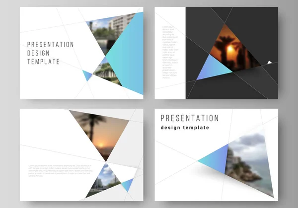 The minimalistic abstract vector layout of the presentation slides design business templates. Creative modern background with blue triangles and triangular shapes. Simple design decoration. — Stock Vector