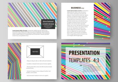 İş şablonları sunma kaymak için. Düz tasarım kolay düzenlenebilir soyut vektör düzenler. Parlak renkli çizgiler, şekillendirme güzel minimalist arka plan renkli stil ile geometrik şekiller.