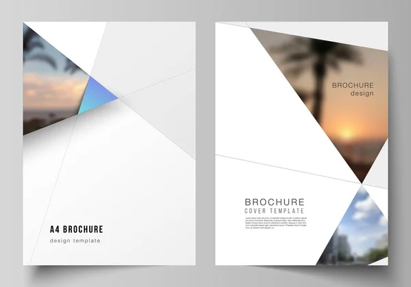 De indeling van de vector van A4 formaat moderne cover testmodellen ontwerpsjablonen voor brochure, flyer, magazine, brochure, verslag. Creatieve moderne achtergrond met blauwe driehoekjes en driehoekige vormen. Eenvoudig ontwerp — Stockvector